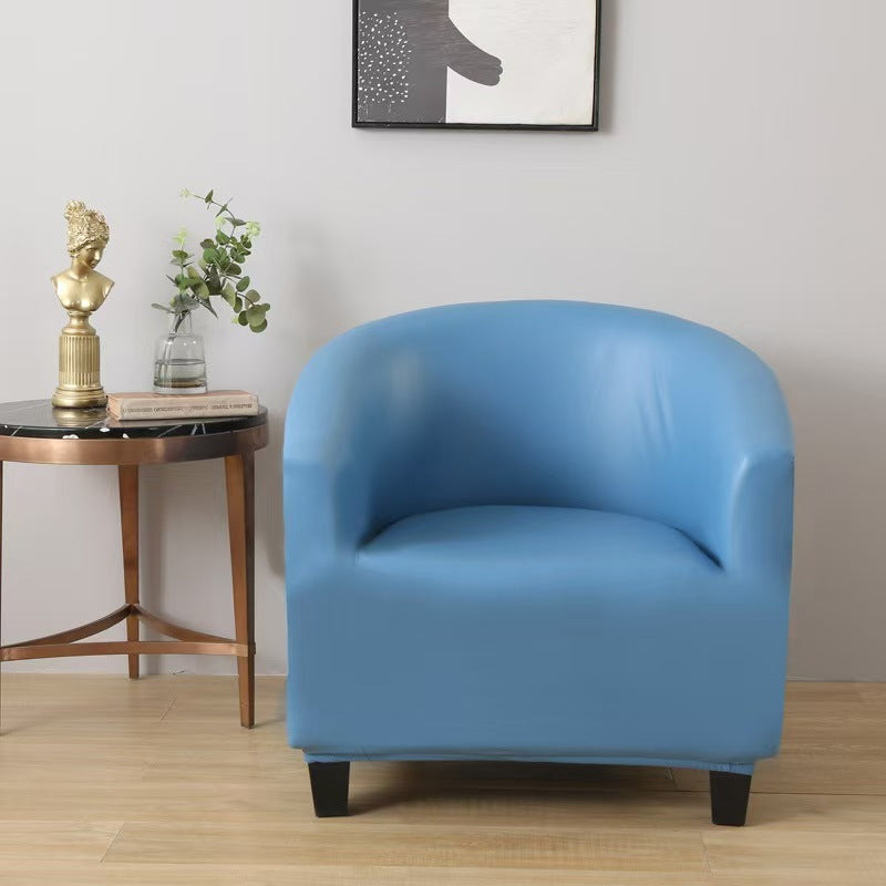 Faux leather tub chair cover, Azure blue, fitted on a tub chair