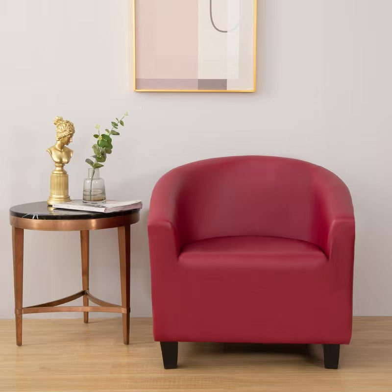 Faux leather tub chair cover, Garnet, fitted on a tub chair
