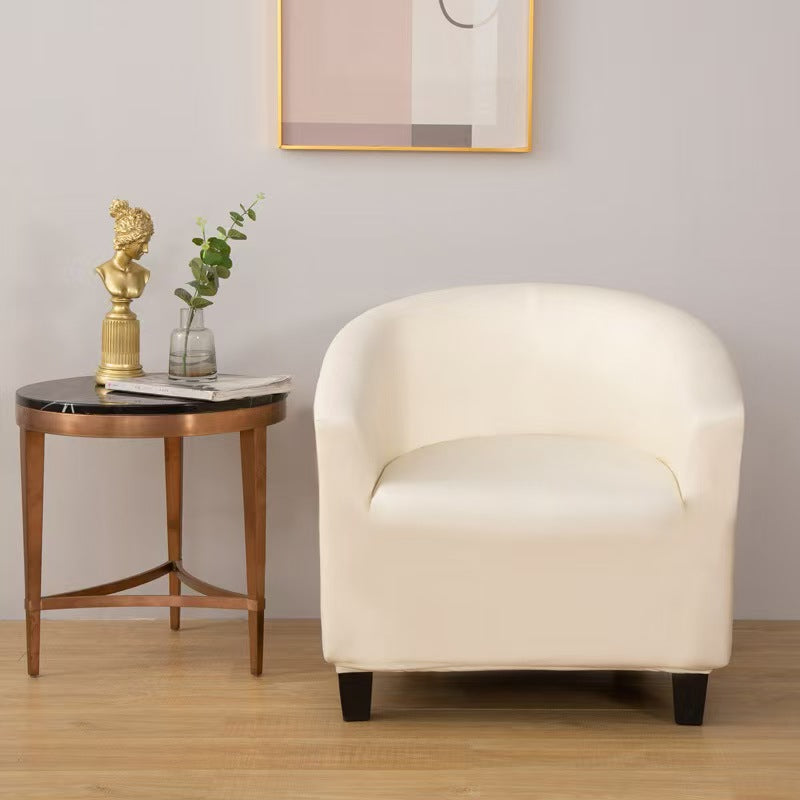 Faux leather tub chair cover, Ivory, fitted on a tub chair