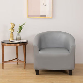 Faux leather tub chair cover, Pearl grey, fitted on a tub chair