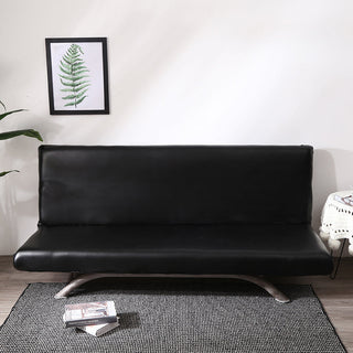 Faux leather click-clack sofa bed cover, Onyx black, fitted on a click-clack sofa bed