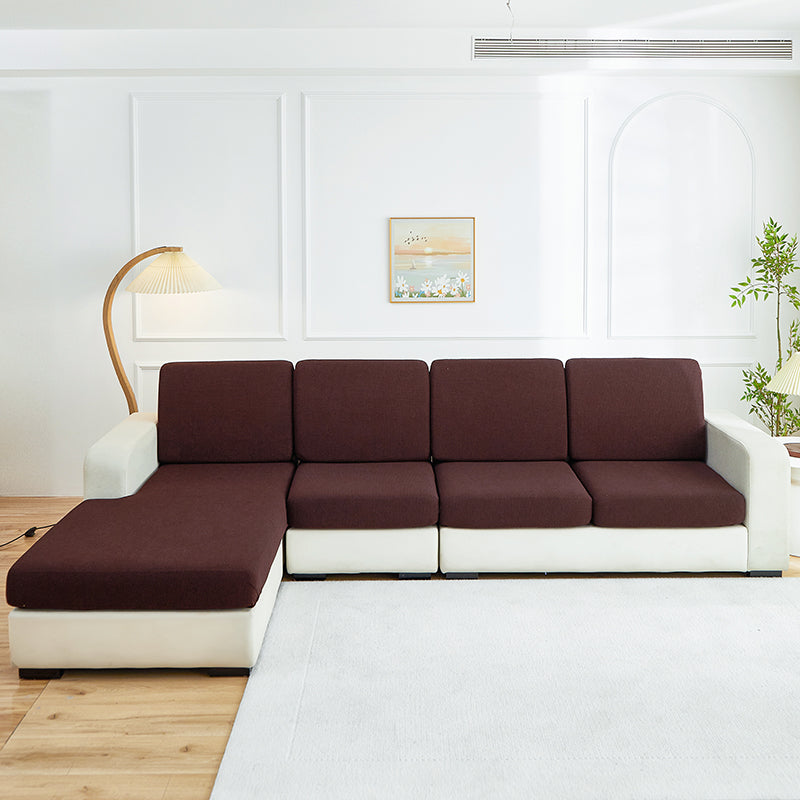 Water-repellent sofa cushion cover, Chocolate, fitted on a sofa's seat and back cushions