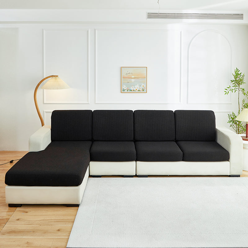 Water-repellent sofa cushion cover, Black, fitted on a sofa's seat and back cushions
