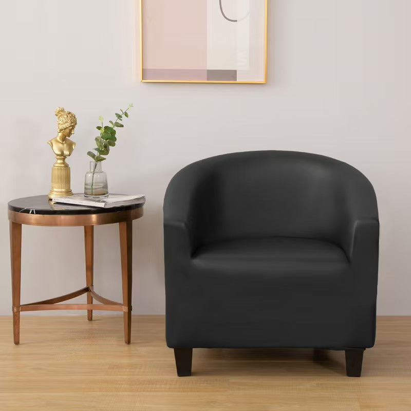 Faux leather tub chair cover, Onyx black, fitted on a tub chair