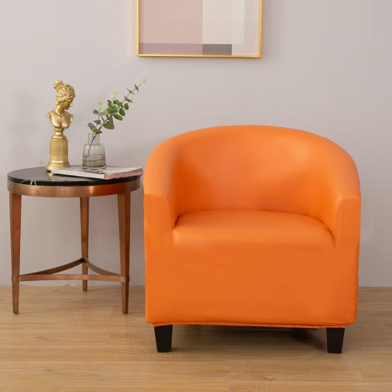 Faux leather tub chair cover, Tangerine, fitted on a tub chair