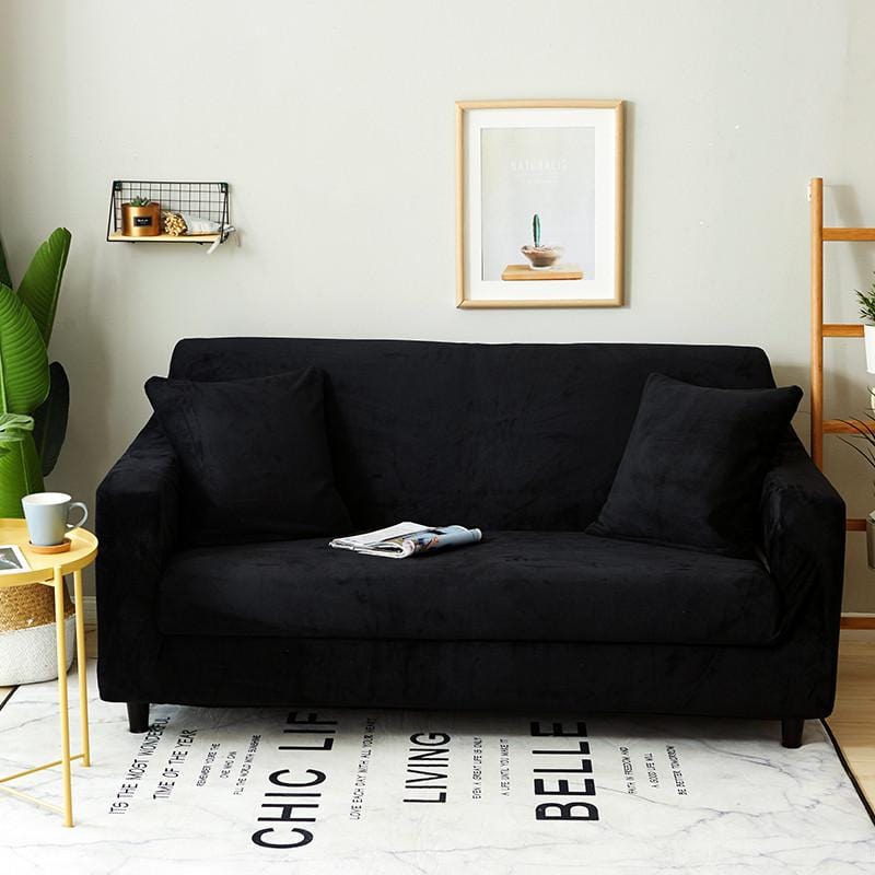 Black - Armchair and Sofa Stretch Velvet Covers - The Sofa Cover House