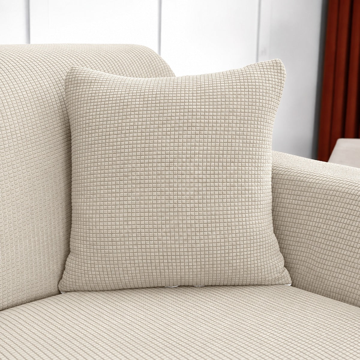 Water-repellent cushion cover 45 × 45 cm (18 in), single, Off-white, fitted on a sofa