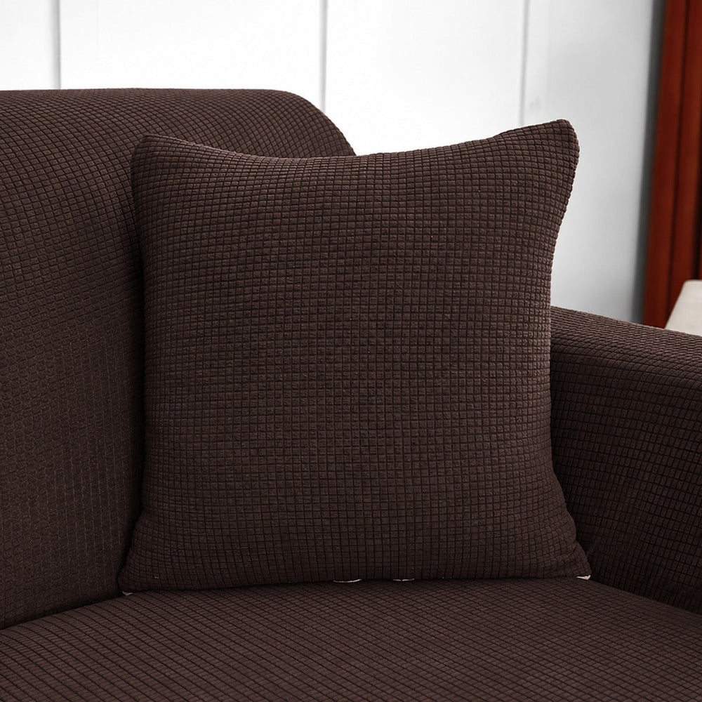 Water-repellent cushion cover 45 × 45 cm (18 in), single, Chocolate, fitted on a sofa