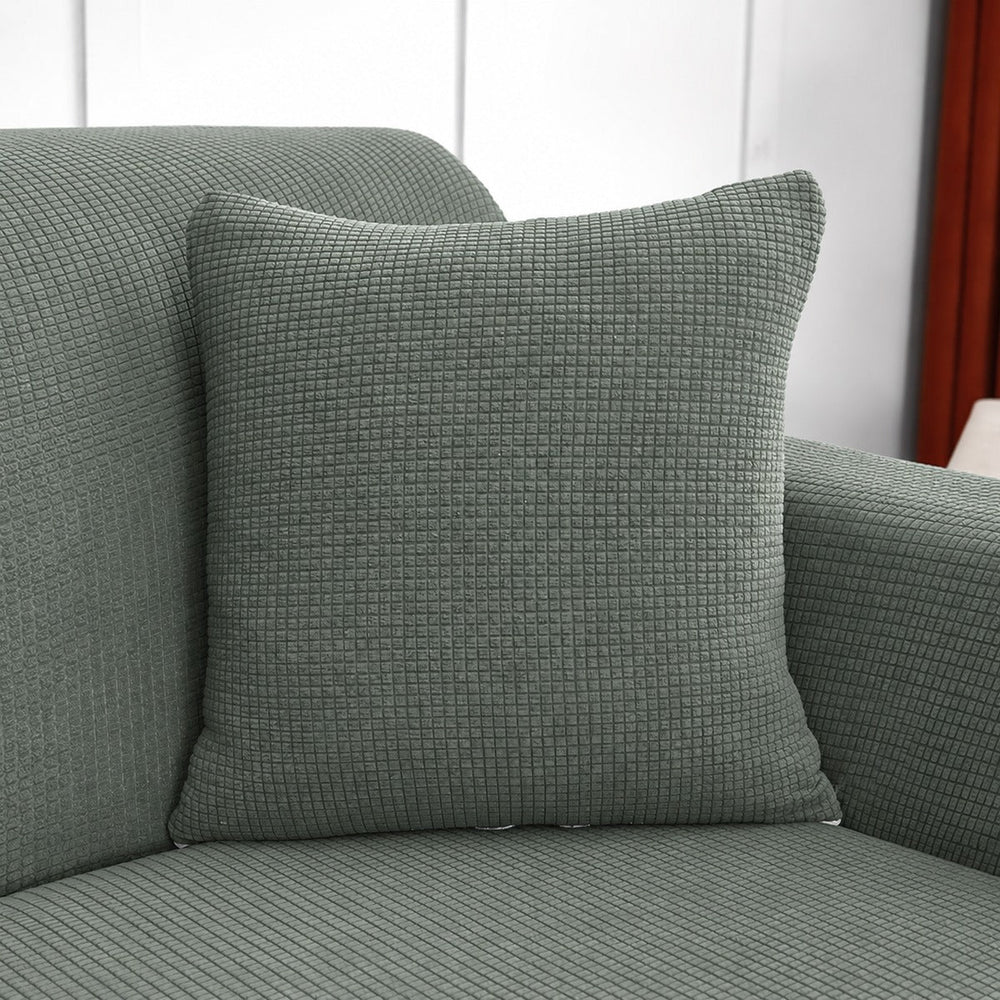 Water-repellent cushion cover 45 × 45 cm (18 in), single, Sage green, fitted on a sofa