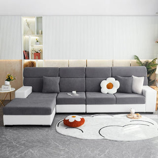 Fleece sofa cushion cover, Grey basketweave, fitted on a sofa's seat and back cushions