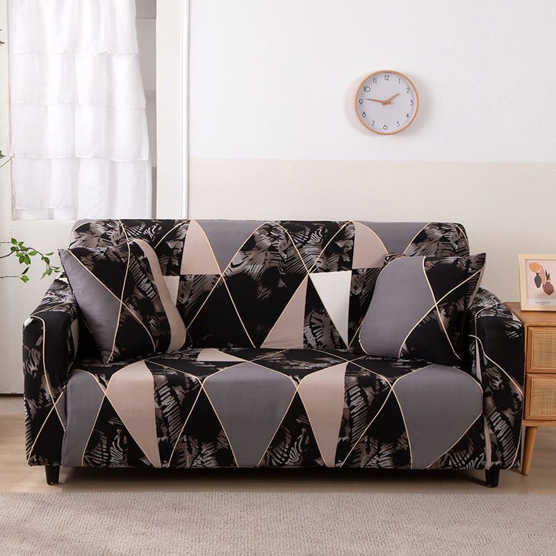 Water-repellent sofa cover, Mauve and gold triangles