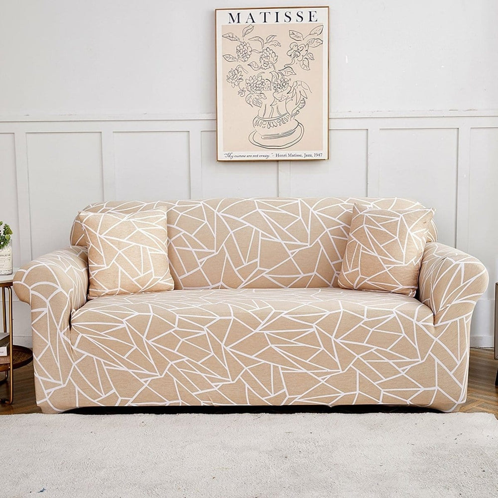 Stretch sofa cover, Beige geometric