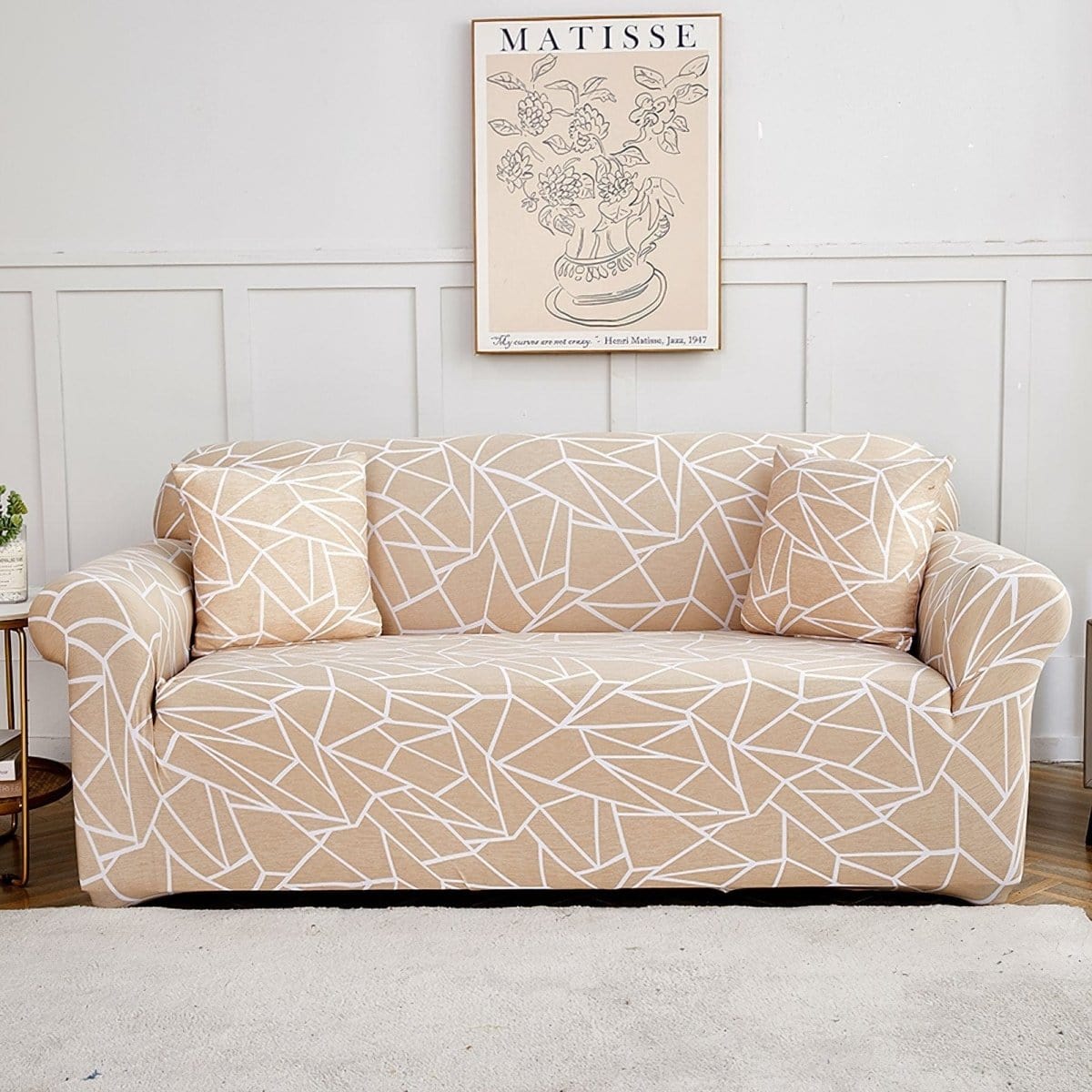 Stretch sofa cover, Beige geometric