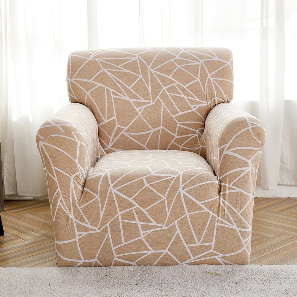 Stretch armchair cover, Beige geometric
