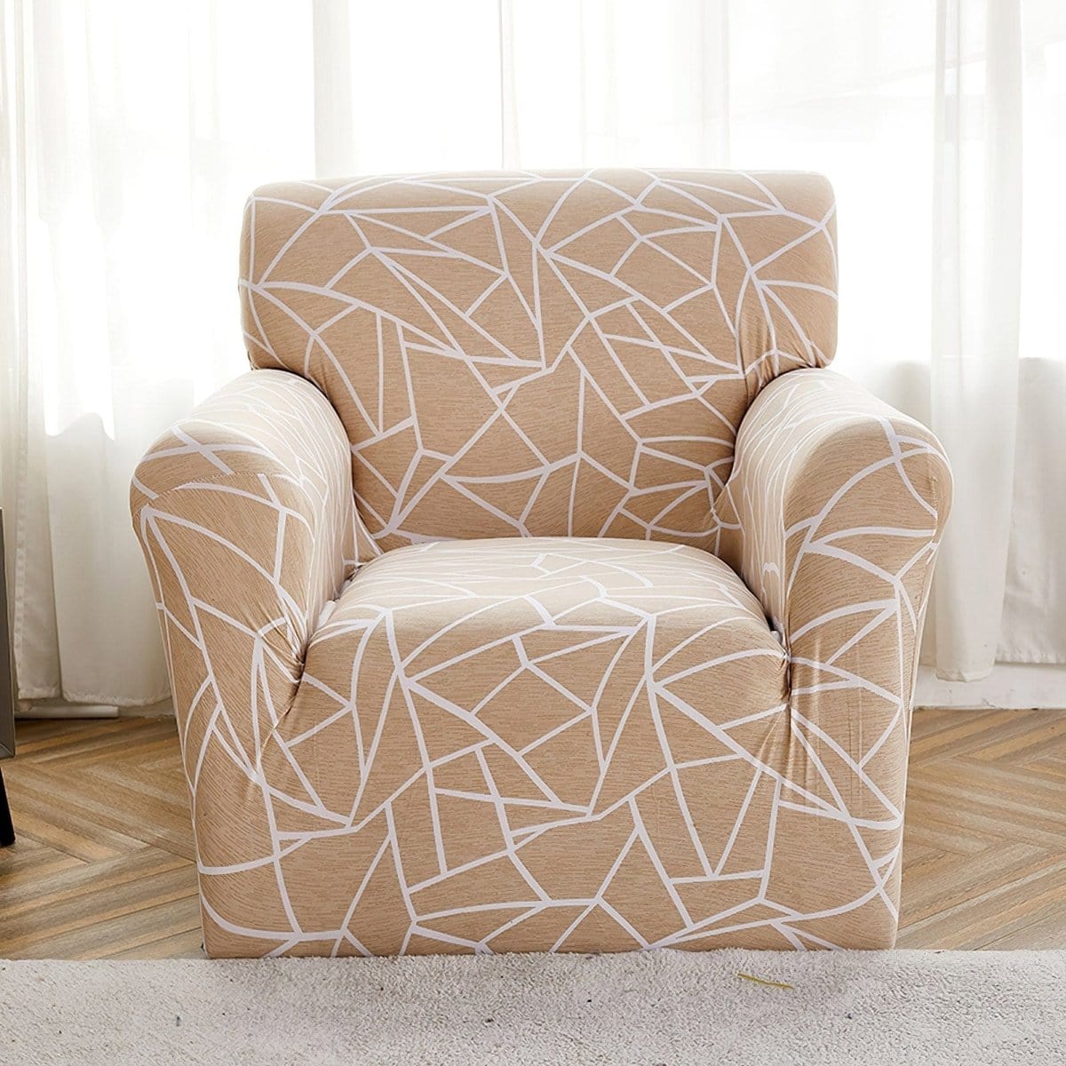 Stretch armchair cover, Beige geometric