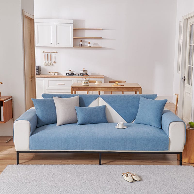 EasyCover chenille sofa cover, Blue chenille, fitted on a sofa