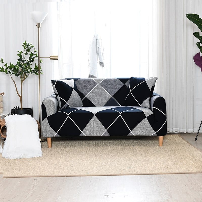 Water-repellent sofa cover, Black graphic facets