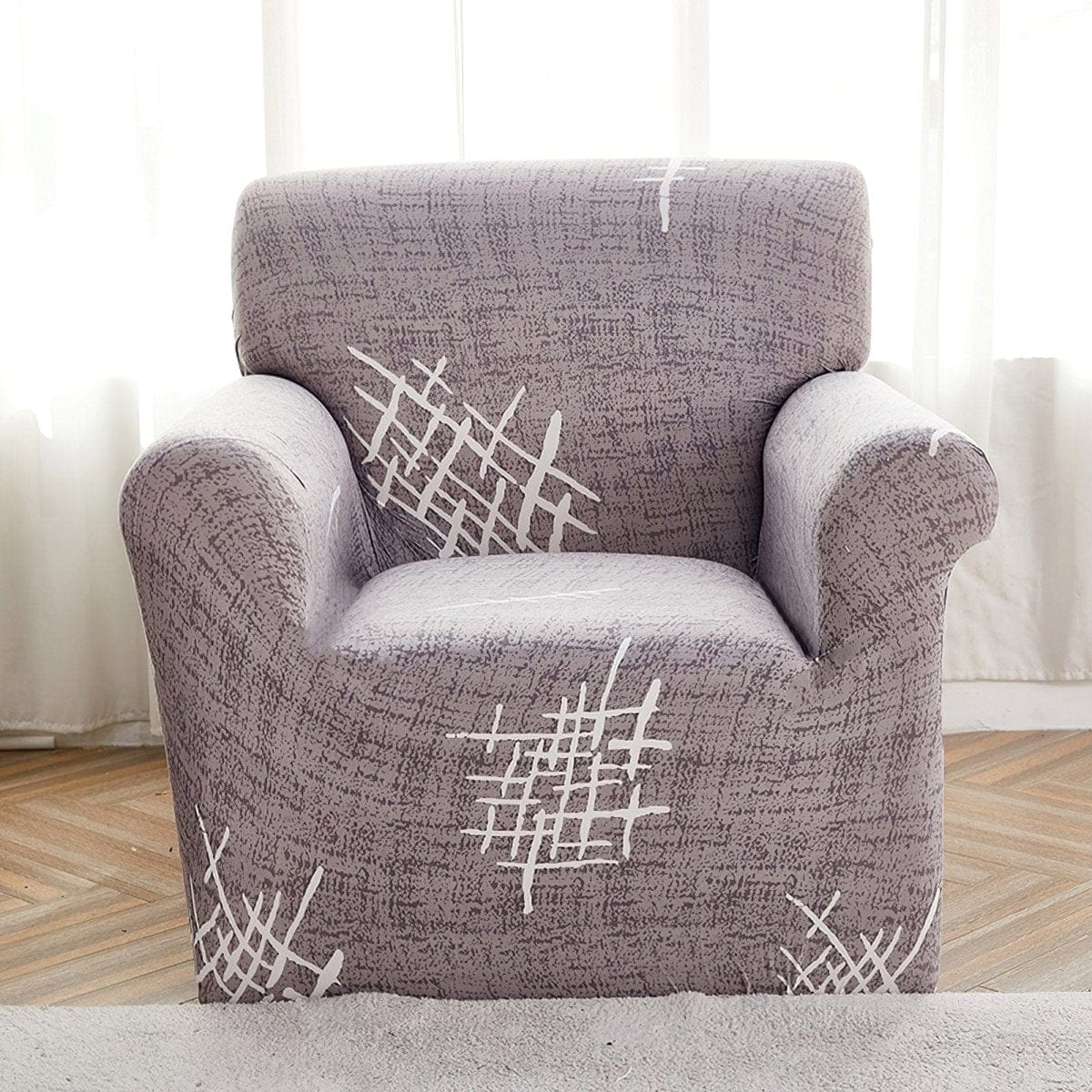 Stretch armchair cover, Grey criss-cross