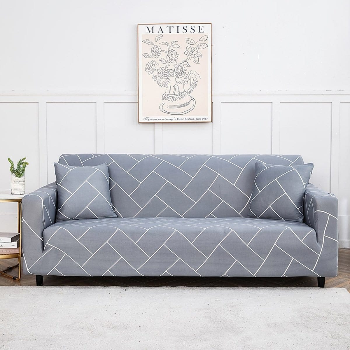 Stretch sofa cover, Grey chevron