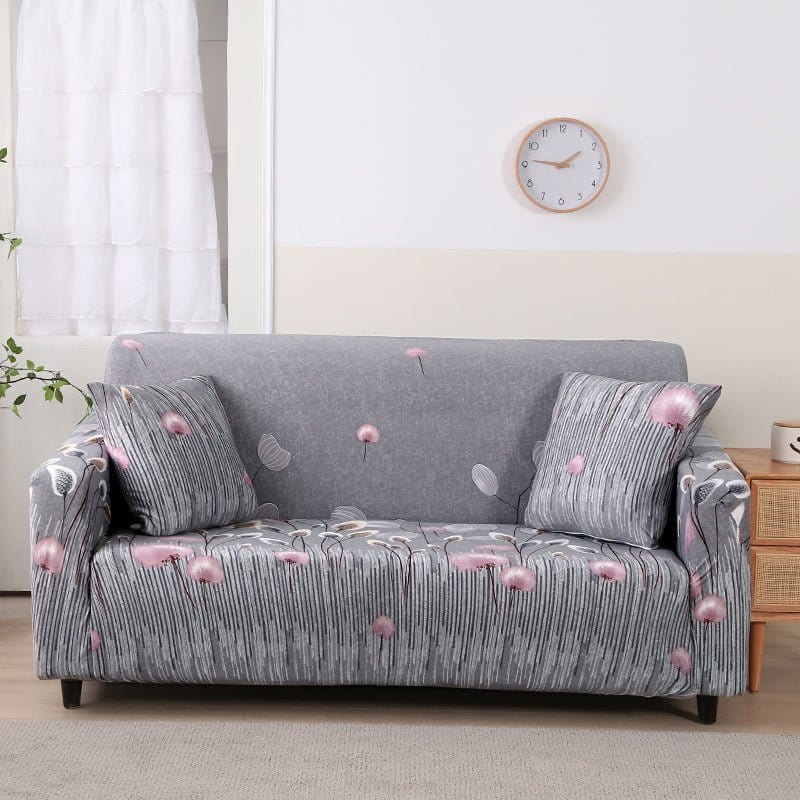 Water-repellent sofa cover, Grey with pink pom-poms
