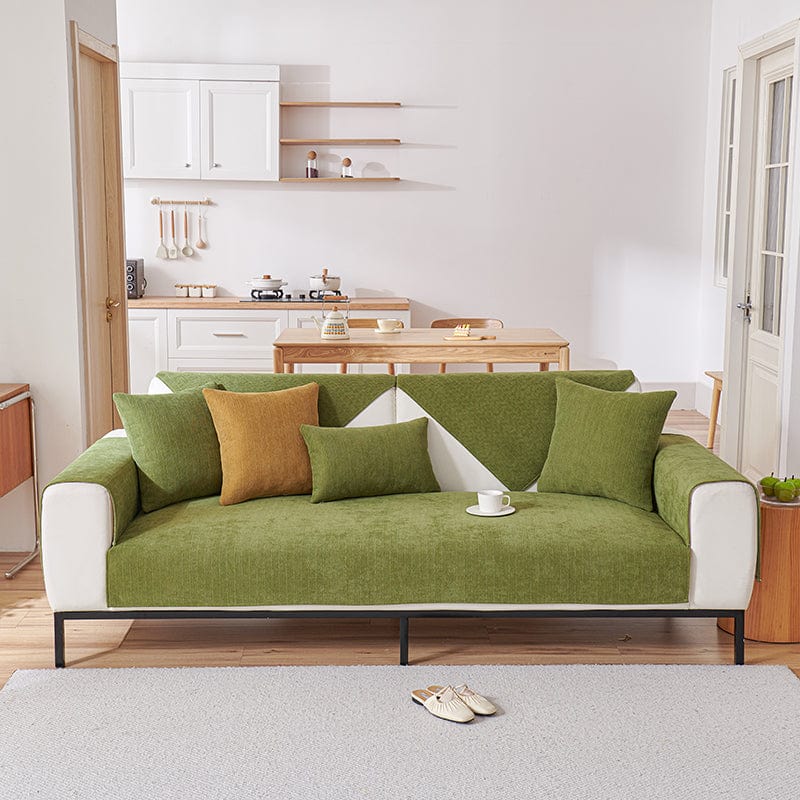 EasyCover chenille sofa cover, Olive, fitted on a sofa