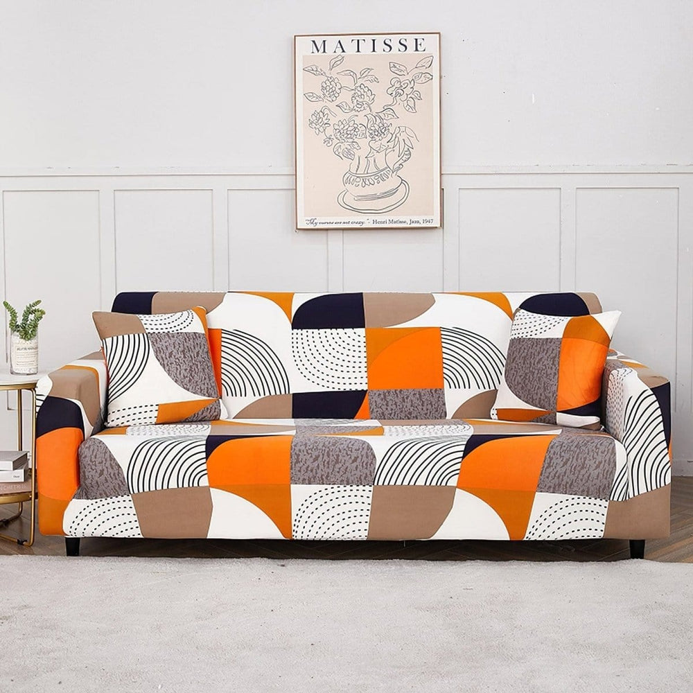 Stretch sofa cover, Orange and black patchwork