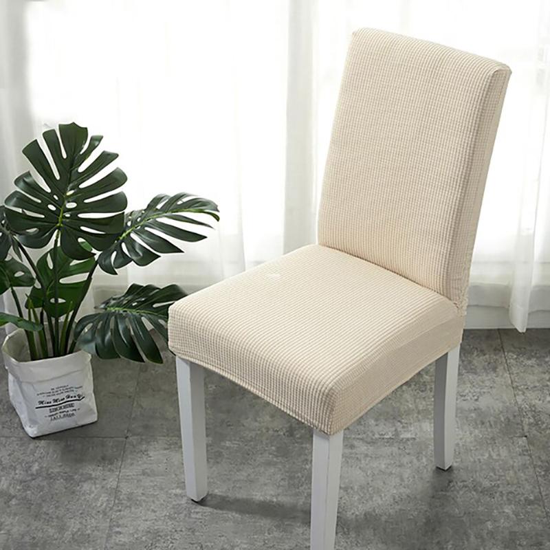 Water-repellent dining chair cover, Off-white, fitted on a dining chair