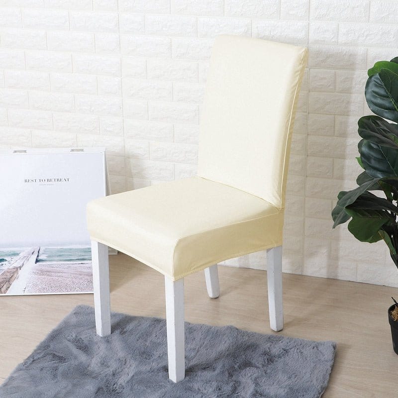 Faux leather dining chair cover, Ivory, fitted on a dining chair