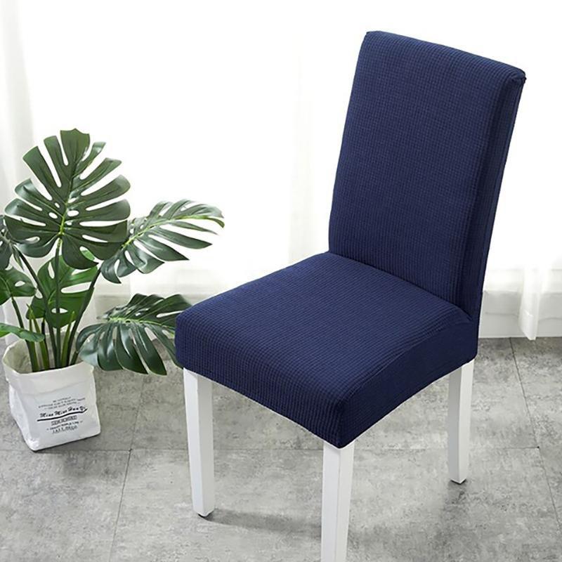 Water-repellent dining chair cover, Navy blue, fitted on a dining chair
