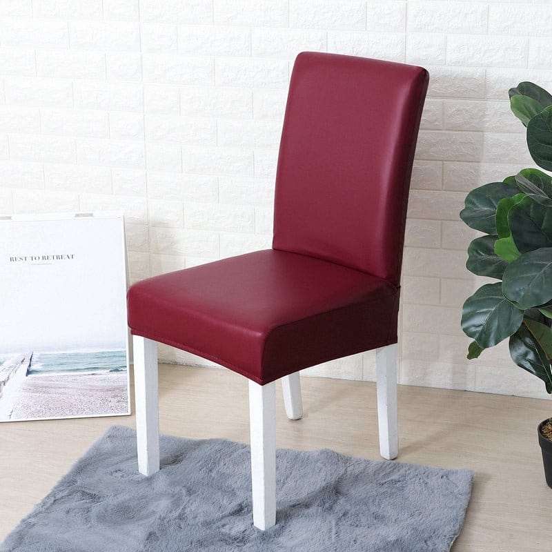 Faux leather dining chair cover, Garnet, fitted on a dining chair