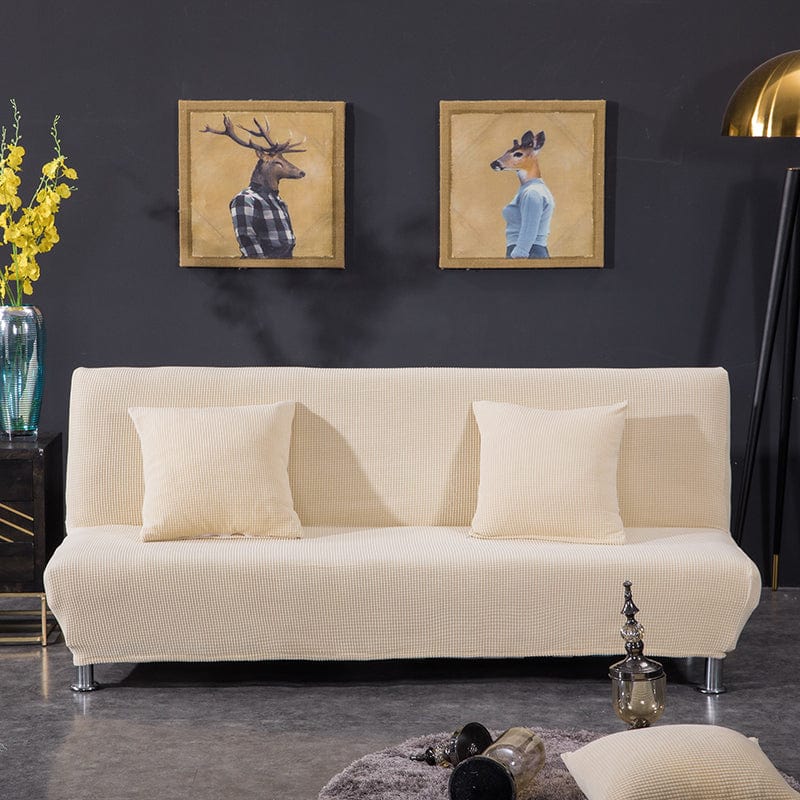 Water-repellent click-clack sofa bed cover, Beige, fitted on a click-clack sofa bed