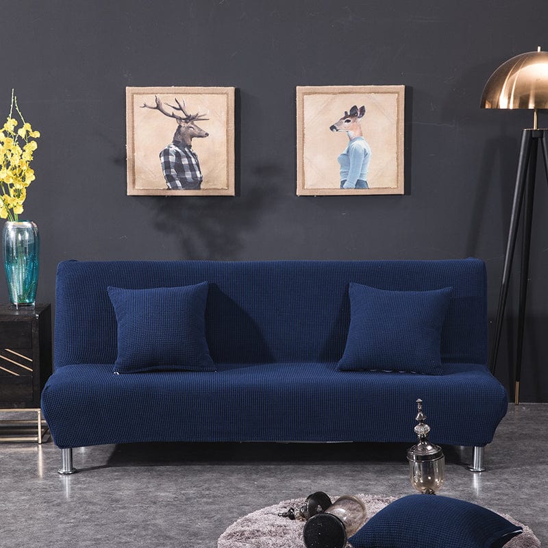 Water-repellent click-clack sofa bed cover, Navy blue, fitted on a click-clack sofa bed