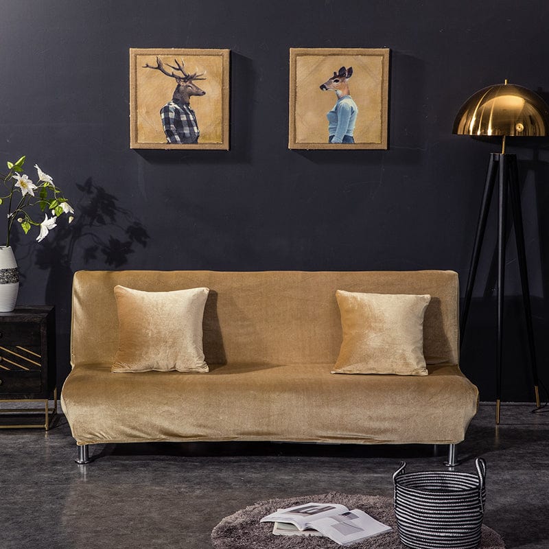 Velvet click-clack sofa bed cover, Camel, fitted on a click-clack sofa bed