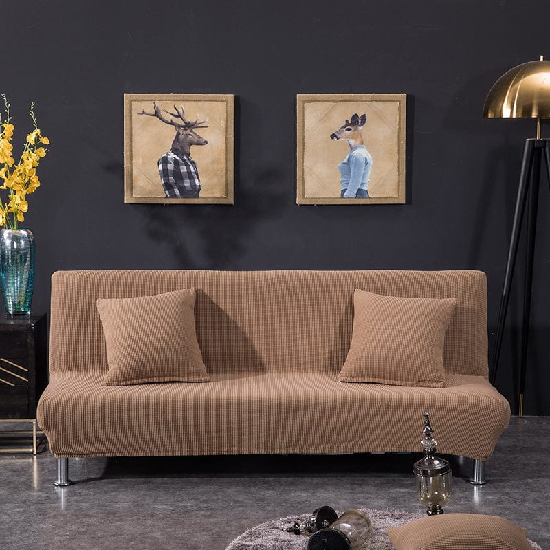 Water-repellent click-clack sofa bed cover, Brown, fitted on a click-clack sofa bed