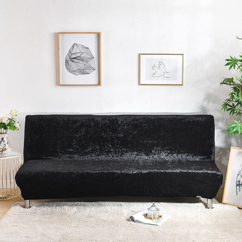Velvet click-clack sofa bed cover, Jet black, fitted on a click-clack sofa bed