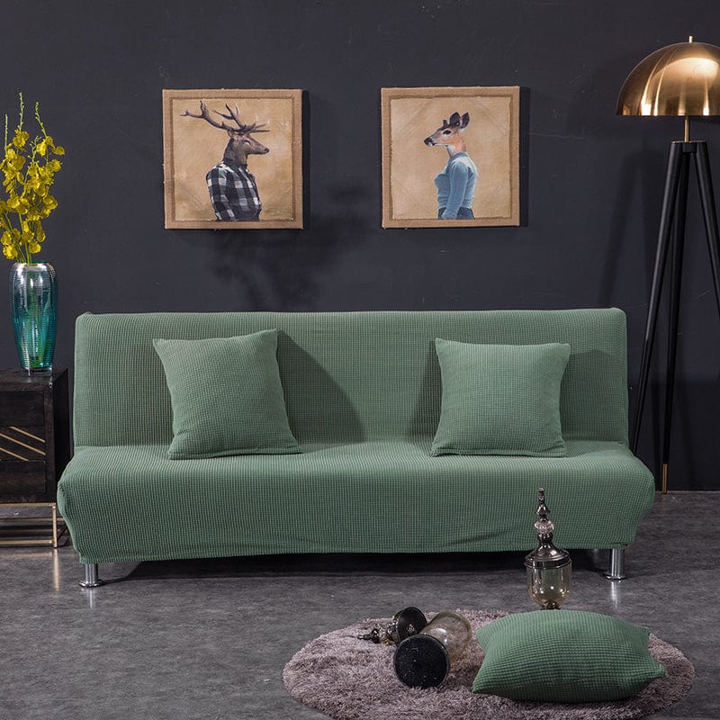Water-repellent click-clack sofa bed cover, Ash green, fitted on a click-clack sofa bed