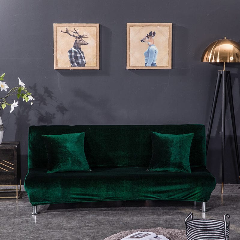 Velvet click-clack sofa bed cover, Bottle green, fitted on a click-clack sofa bed