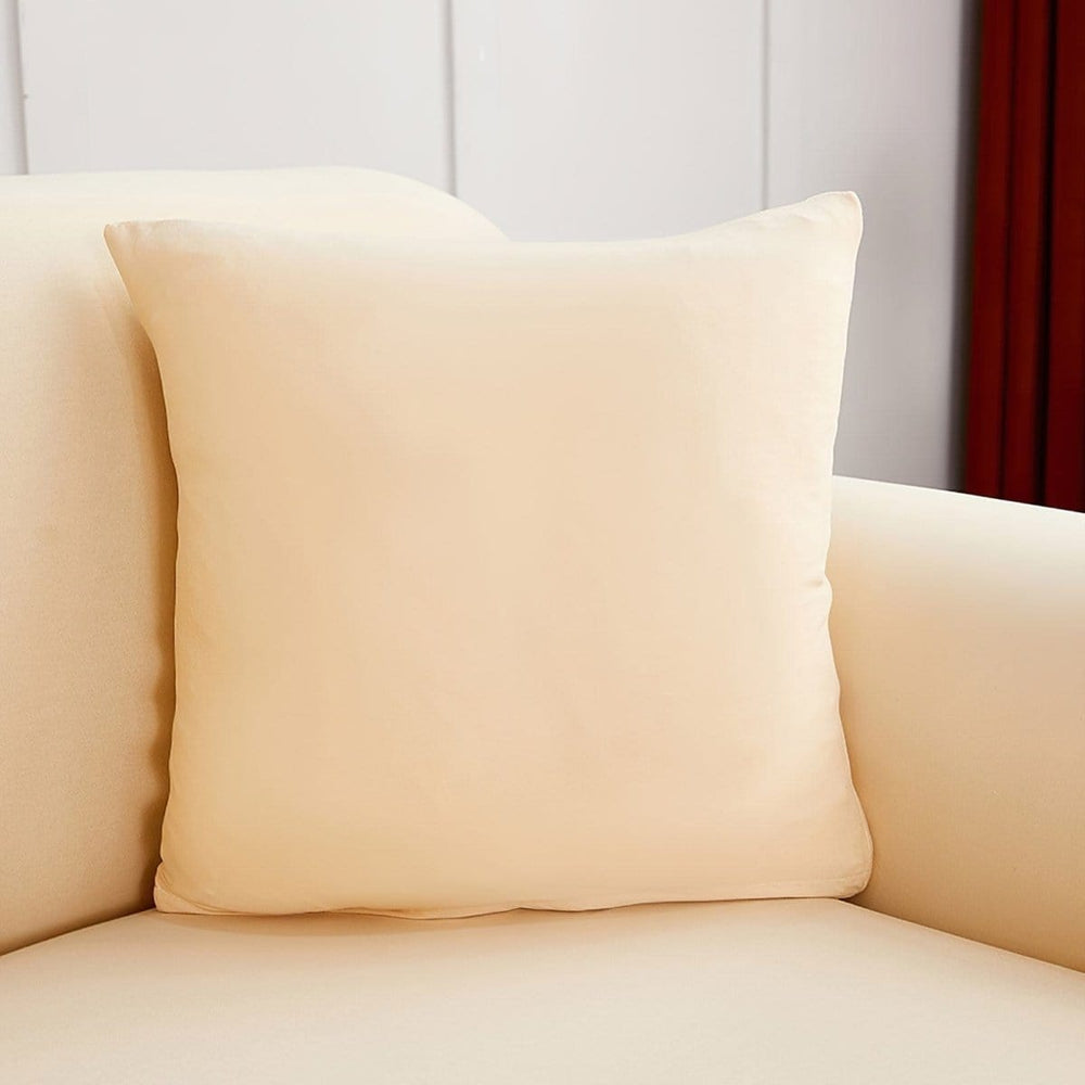 Stretch cushion covers 45 × 45 cm (18 in), pack of 2, Beige, fitted on a sofa