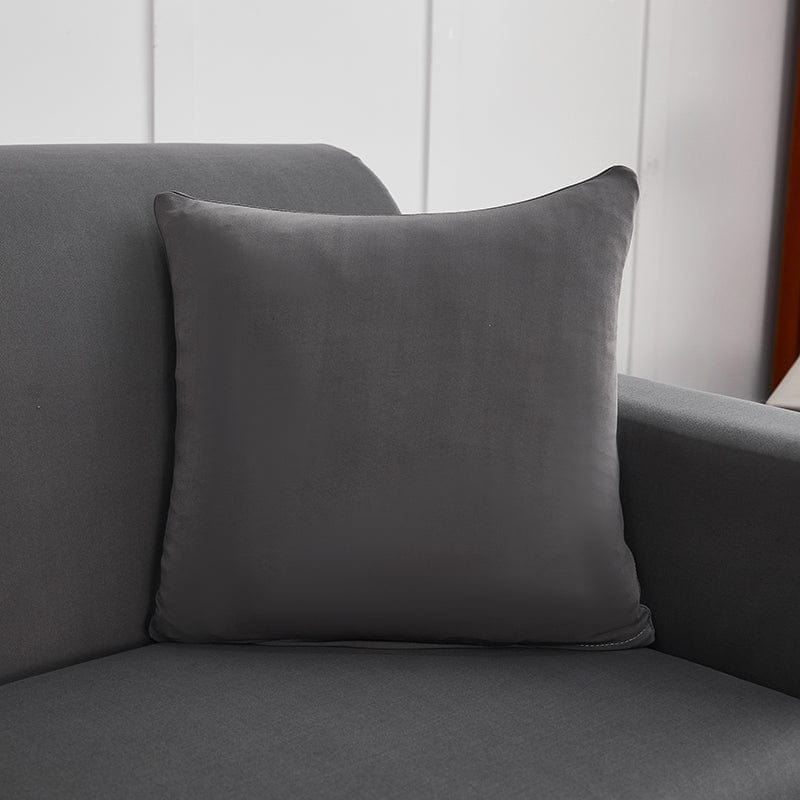 Stretch cushion covers 45 × 45 cm (18 in), pack of 2, Charcoal grey, fitted on a sofa