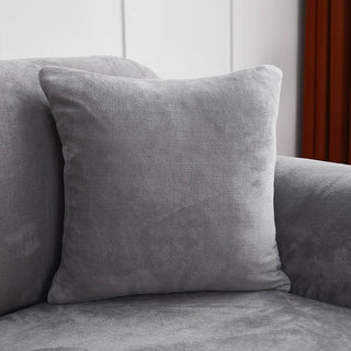 Velvet cushion covers 45 × 45 cm (18 in), pack of 2, Pewter grey, fitted on a sofa