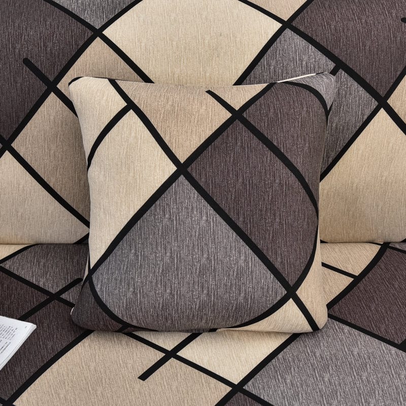 Stretch cushion covers 45 × 45 cm (18 in), pack of 2, Brown diamonds, fitted on a sofa
