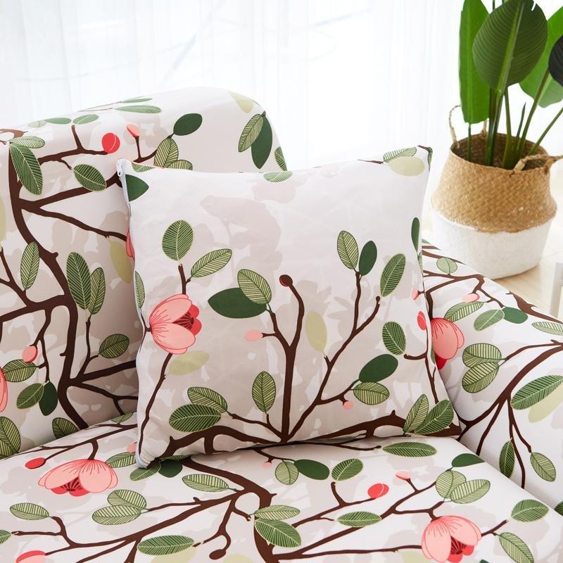 Stretch cushion cover 45 × 45 cm (18 in), single, Ecru pink floral, fitted on a sofa