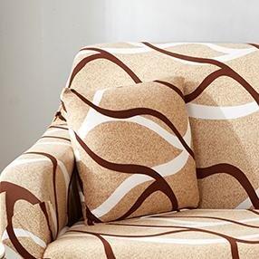 Stretch cushion covers 45 × 45 cm (18 in), pack of 2, Beige waves, fitted on a sofa