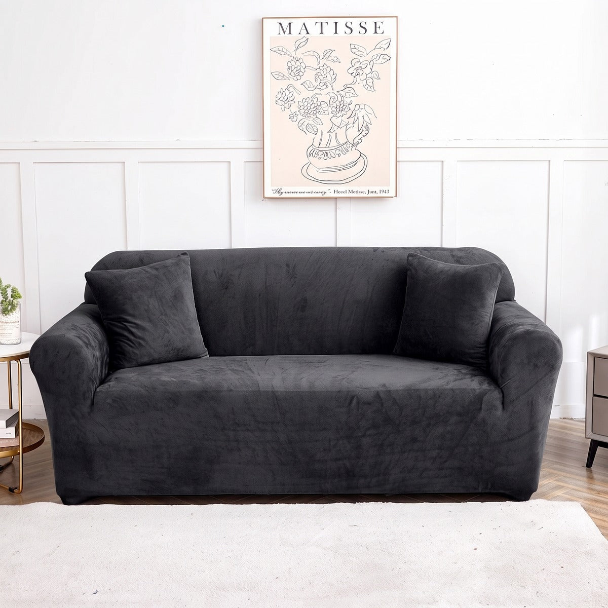 Velvet sofa cover, Jet black