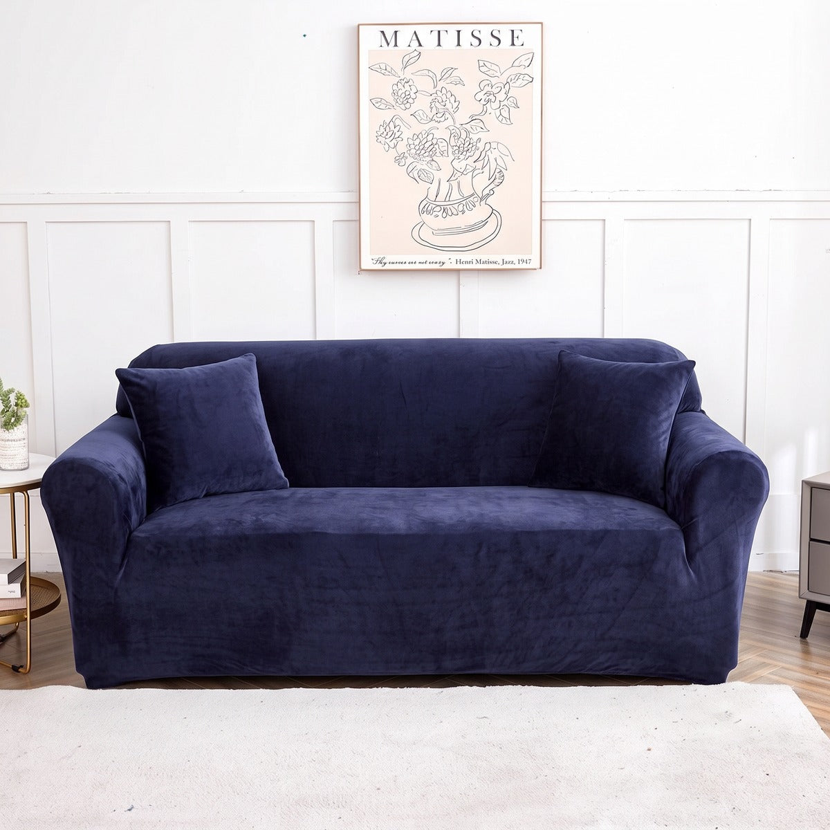 Velvet sofa cover, Midnight blue