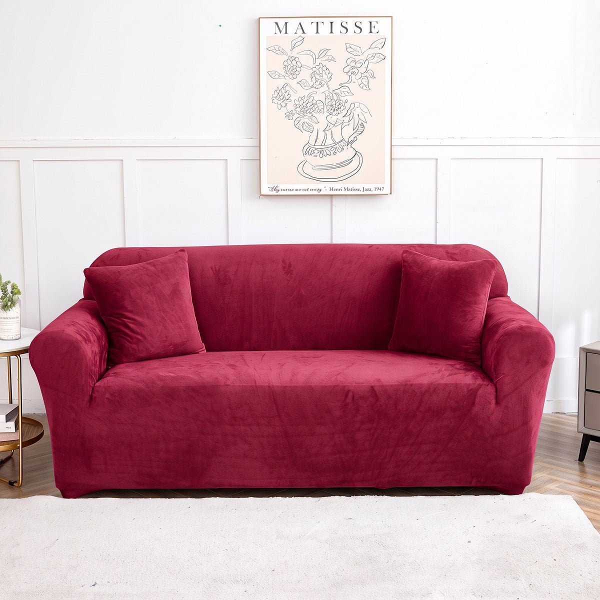 Velvet sofa cover, Crimson
