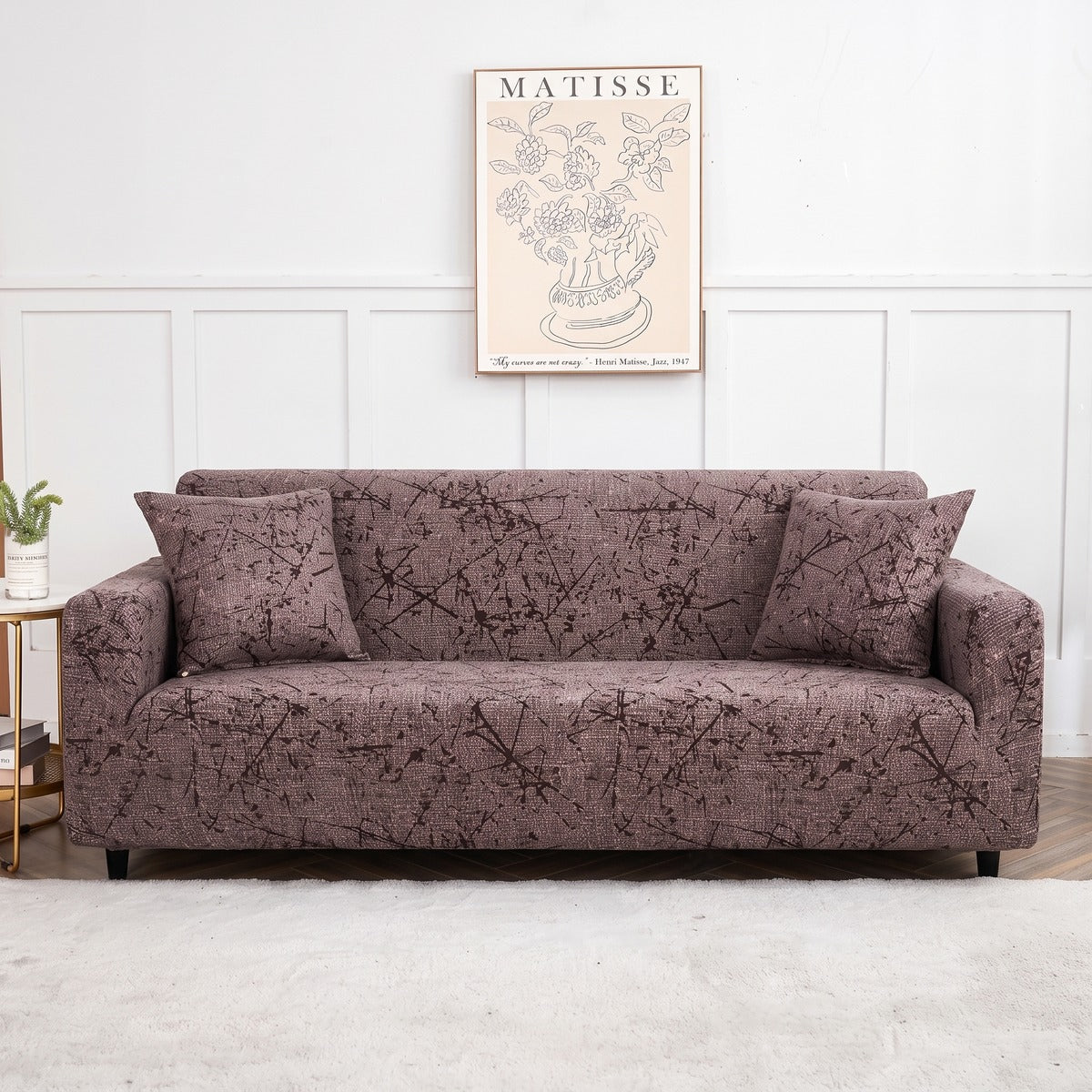 Stretch sofa cover, Taupe twigs
