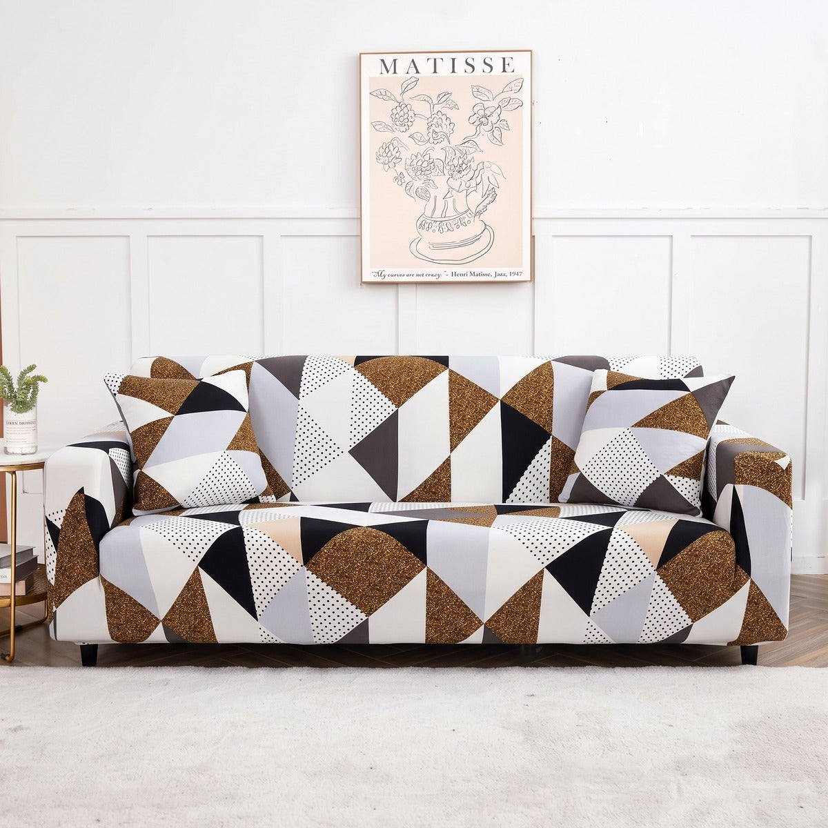Stretch sofa cover, Brown and black patchwork