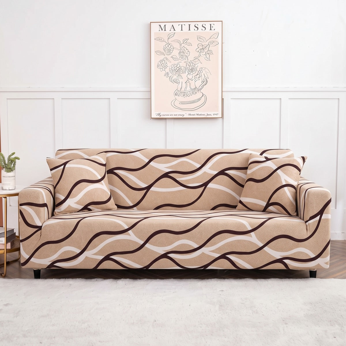 Stretch sofa cover, Beige waves