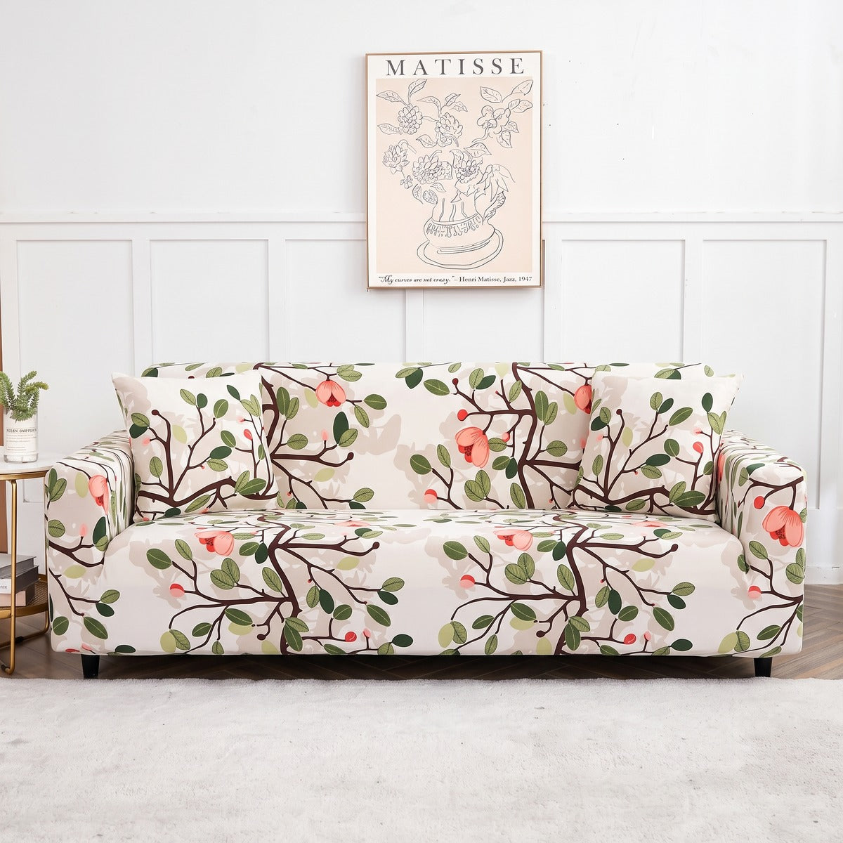 Stretch sofa cover, Ecru pink floral